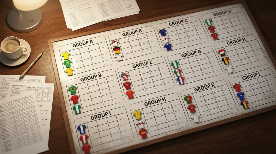 Översikt av alla tolv grupper i fotbolls-VM 2026 med lagnamn och seedning