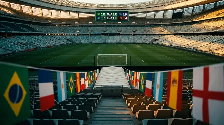 Odds på vinnaren av fotbolls-VM 2026 med flaggor från favoritländerna