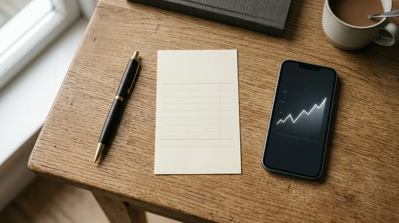 Ett bord med en spelkupong, en penna och en mobiltelefon som visar ett oddsdiagram